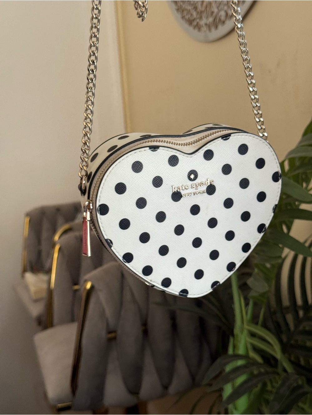 kate spade White and Black Polka Dot Heart Crossbody Bag - Picture 7 of 9